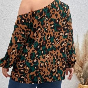 Clasi Plus Leopard Print Asymmetrical Neck Blouse